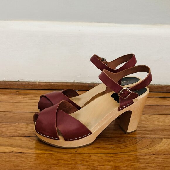 Swedish Hasbeen Merci Strap Clog Sandal In Bordeaux  Burgundy Size 38 Size 7.5 - Picture 4 of 7